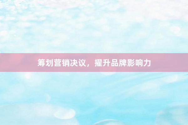 筹划营销决议，擢升品牌影响力